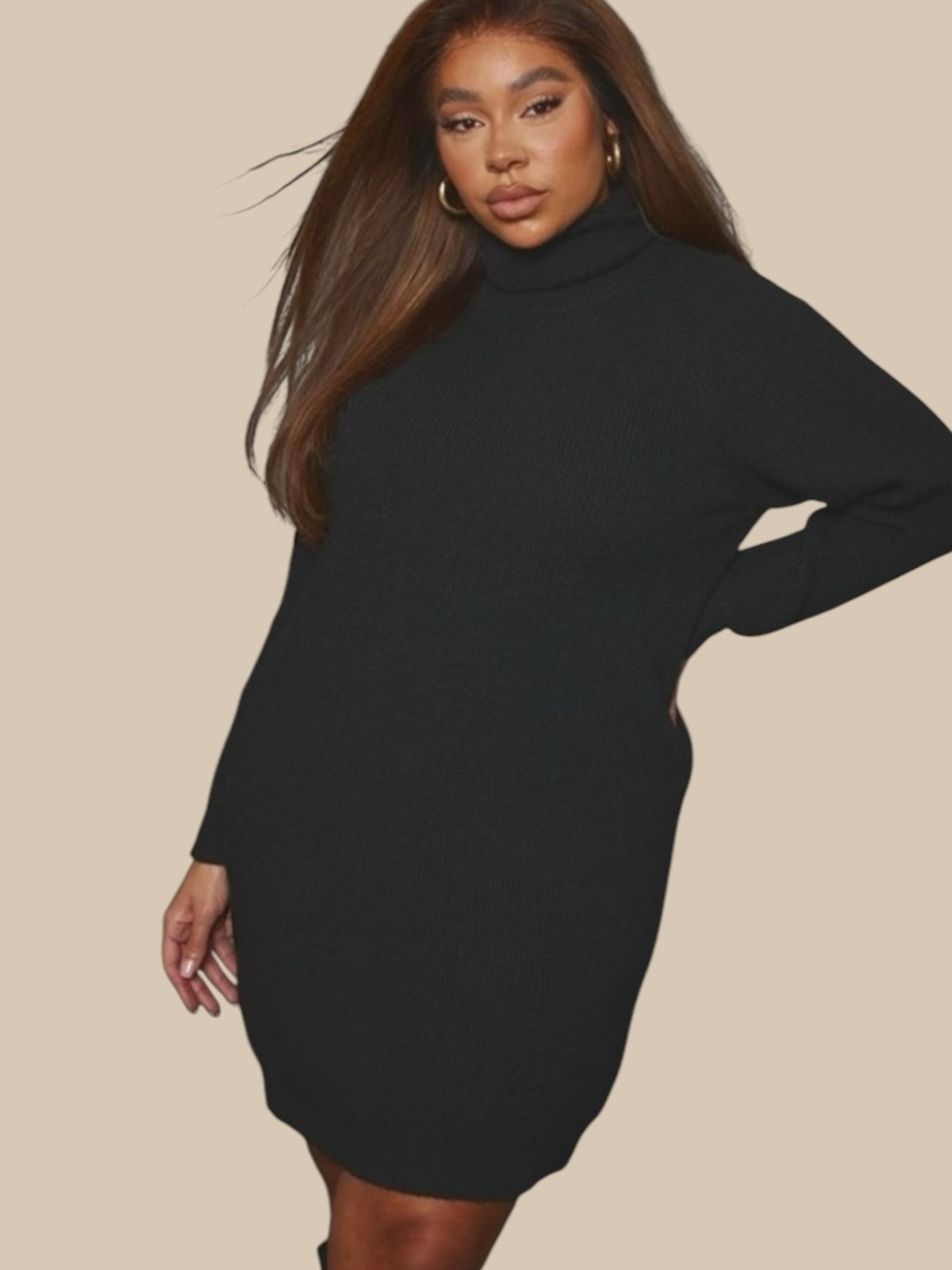 PrettyLittleThing Plus Black High Neck Knit Sweater Dress XXL UK (US 18) NWT
